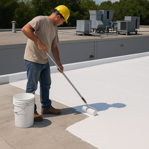 elastomeric roof being applied