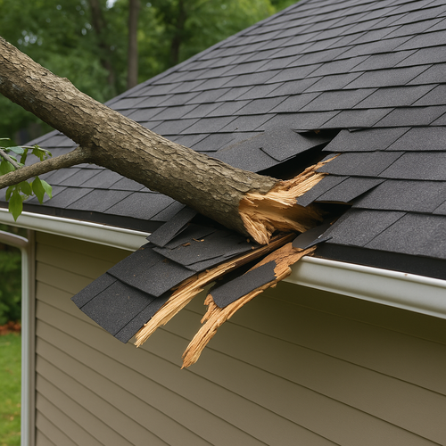 storm damage on a roof