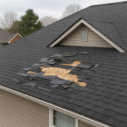 wind damage on a roof